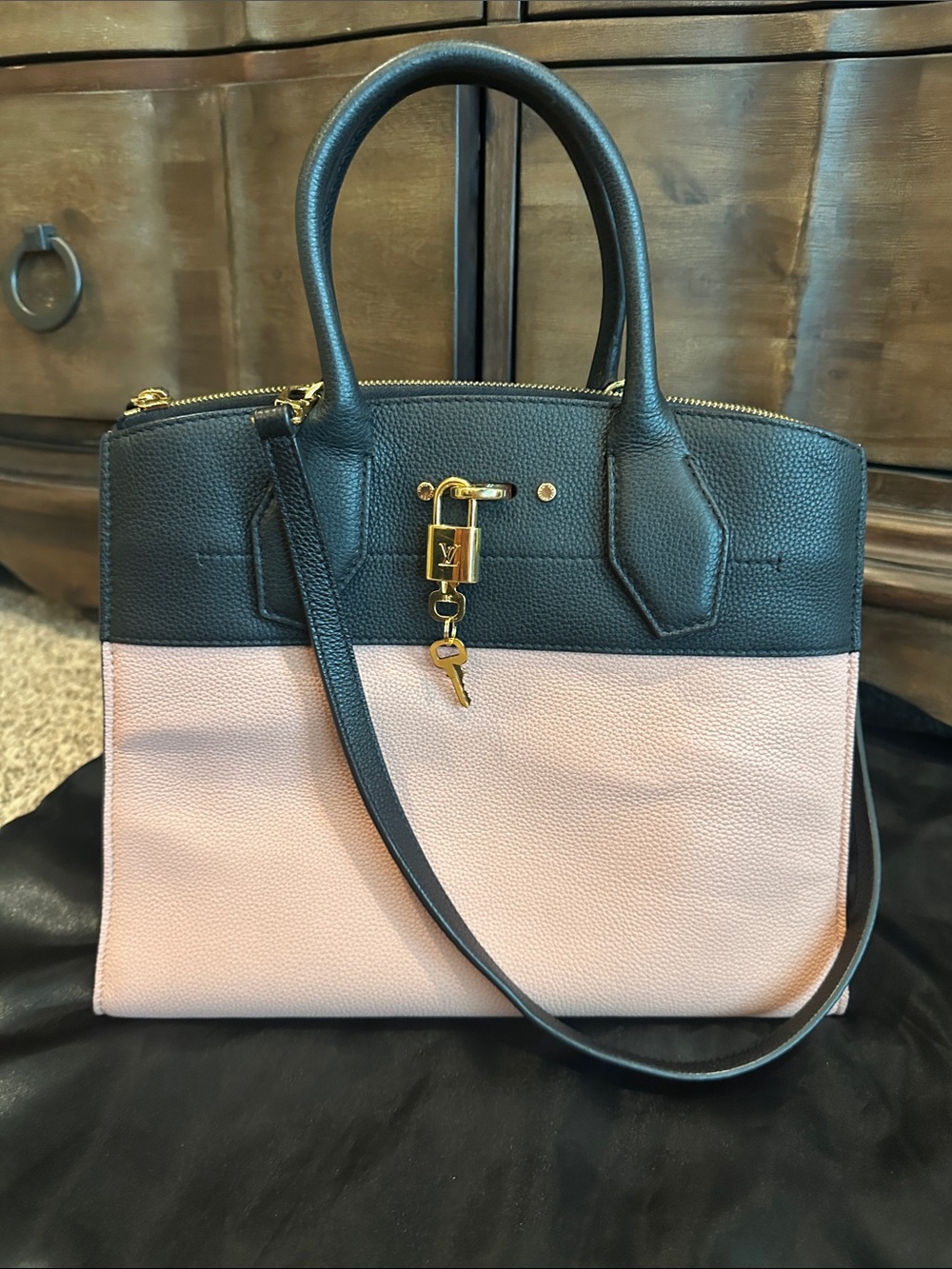 Louis Vuitton Steamer Black and Blush Two-Tone Leather Bag